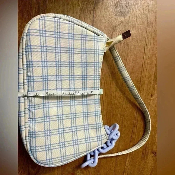 shoulder Bag blue and white plaid plastic chain 9x4x2 inches Y2K like new - Picture 5 of 8